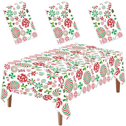 Christmas Candy Cane Plastic Tablecloth Set - 3 Pieces, 54x108 Inches