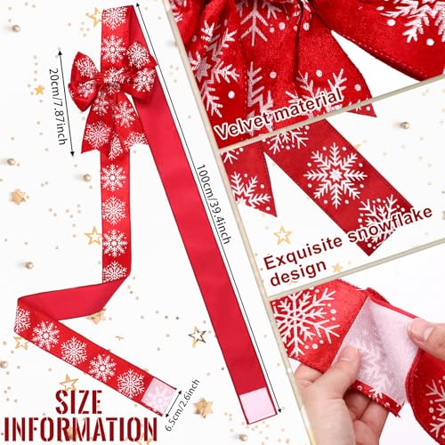 Christmas Velvet Snowflake Bow Decor - Red 6 Pcs Cabinet & Door Decoration
