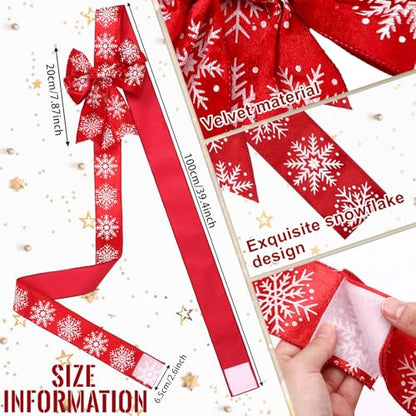 Christmas Velvet Snowflake Bow Decor - Red 6 Pcs Cabinet & Door Decoration