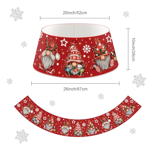 Christmas Gnome Tree Collar with LED Light, 26 Inch Red Tree Skirt Ring