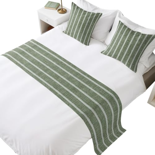 Moss Olive Green Bed Runners for Cal King Size Bed - Pack of 3 94x20 Inches