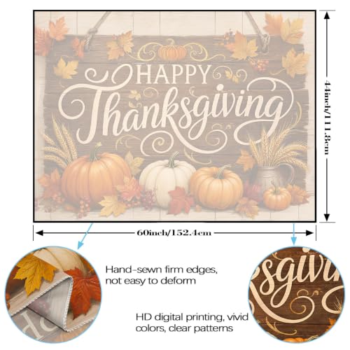 Thanksgiving Rustic Wood Banner Tapestry - Fall Decor, 44x60in, Variation of Wood Board Pumpkin