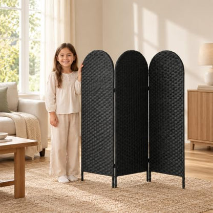 3 Panel Short Room Divider with Metal Frame - 3 Panels Black / 120 cm Tall