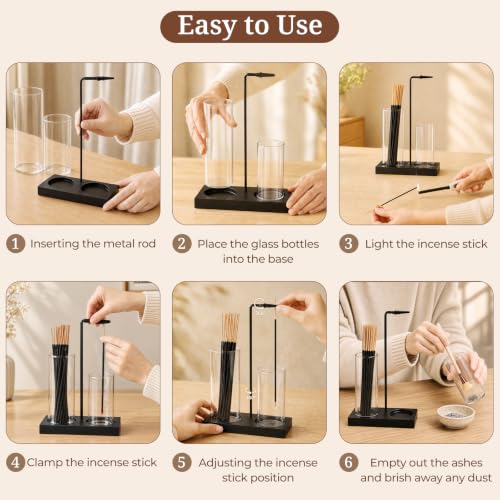 Incense Holder with Glass Ash Catcher and Wooden Base - Home Decor