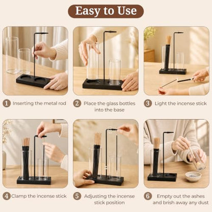 Incense Holder with Glass Ash Catcher and Wooden Base - Home Decor