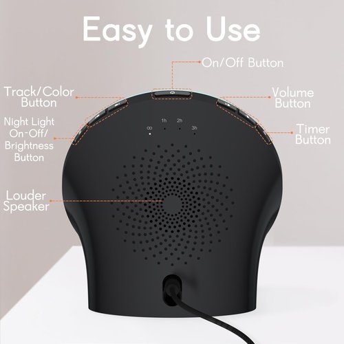BrownNoise White Noise Machine - 30 Soothing Sounds, 12 Colors, Adjustable Brightness & Timers