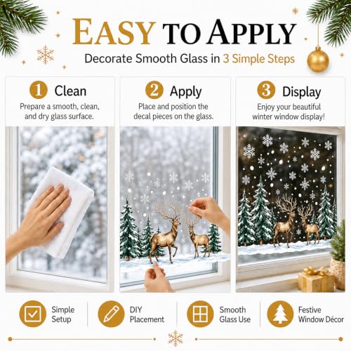 Christmas Window Clings Snowflake and Deer Set - Holiday Decor Stickers with Double-Sided Design - Festive Winter Decorations
