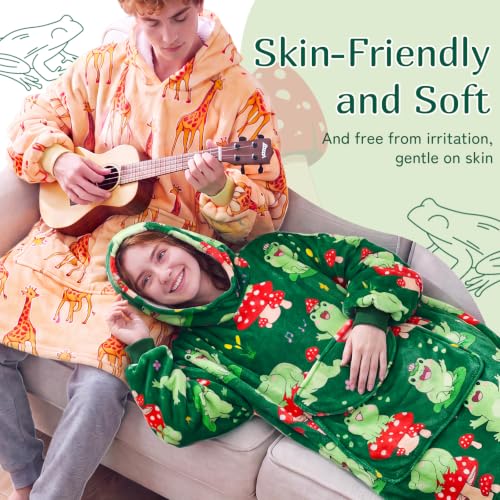 Adult Frog Mushroom Wearable Blanket Hoodie - Cozy Fleece Hooded Blanket Gift