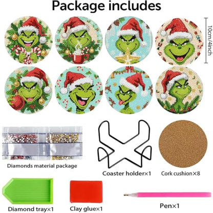 Christmas Diamond Art Coasters Kit 8 Pieces with Holder - JXBD155-US
