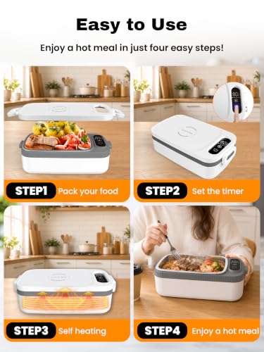 White Cordless Electric Lunch Box 1000ml Food Container Portable Food Warmer