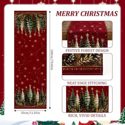 Christmas Table Runner Burgundy Red Tree Design for Holiday Dining