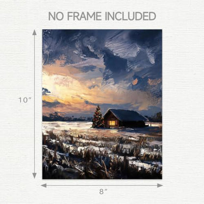 Christmas Winter Cabin Wall Art Vintage Snow Scene 8x10 Unframed Print