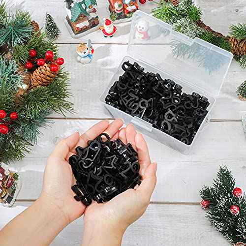 Marsui 120 Pieces Christmas Light Clips Outdoor Gutter Hooks Weatherproof String Light Hangers for Halloween Xmas Holiday Decorations (Black)