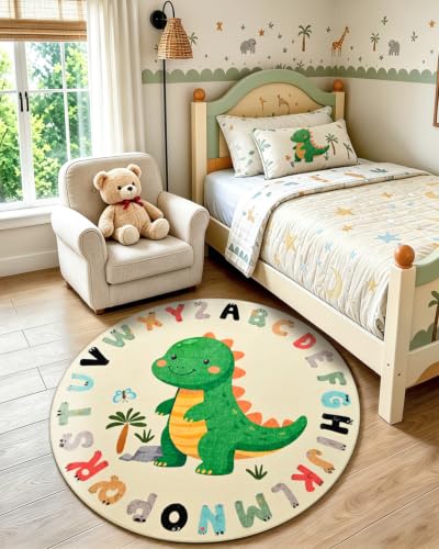 Kids Animal Print Round Play Rug with Dinosaur & ABC Letters - Multi Color, 4ft