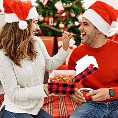 Christmas Cupcake Boxes with Windows - Red and Black Plaid, 10x6.3x3 Inches, Pack of 30