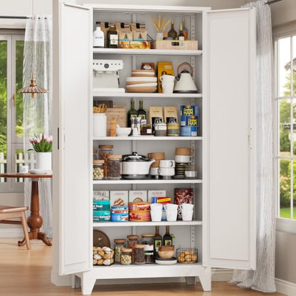 75-Inch Kitchen Pantry Cabinet with 5 Adjustable Steel Shelves - Rumetol