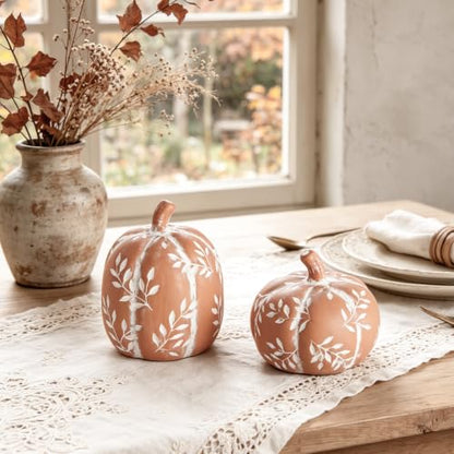 DN DECONATION Fall Pumpkin Decor Set - Orange Terracotta Rustic Thanksgiving Table Centerpieces