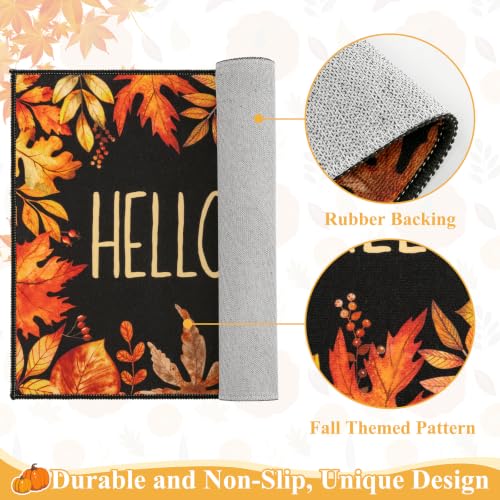 Hello Fall Maple Leaves Doormat 32x48 Inches - Seasonal Front Door Mat with Berries