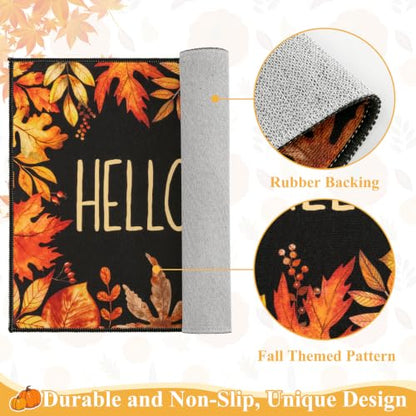 Hello Fall Maple Leaves Doormat 32x48 Inches - Seasonal Front Door Mat with Berries