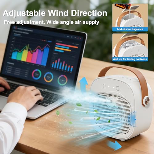 White 6000mAh Rechargeable Mini Portable Air Conditioner for Car & Home