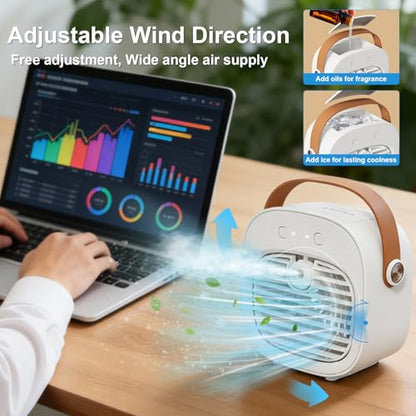 White 6000mAh Rechargeable Mini Portable Air Conditioner for Car & Home