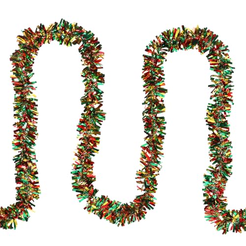 33FT Christmas Tinsel Garland - Red, Green & Gold for Tree Decor