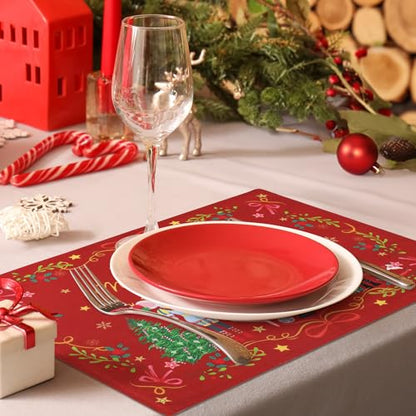 Christmas Nutcracker Double-Layer Placemats Set of 4 - Red, 13x19 Inch, Washable & Heat-Resistant Holiday Table Decor Variation of Nutcracker Red / Rectangle 13 x19 inch