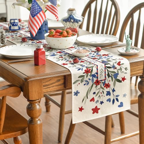 Eucalyptus Floral Stars Table Runner 13 x 48 Inch Beige for Holiday & Party Decor