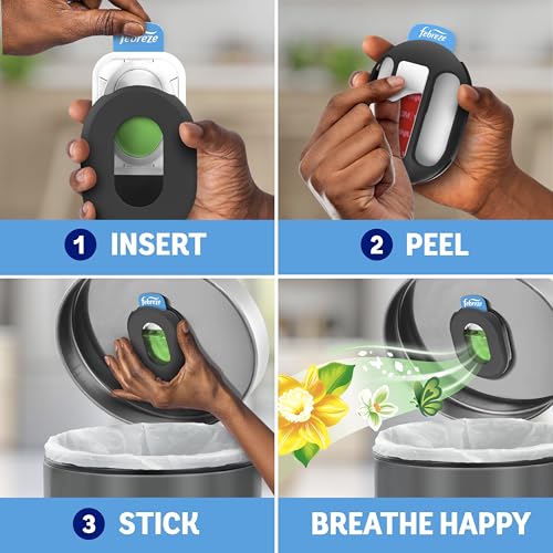 Febreze Trash Odor Fighter Stick-On Deodorizer for Garbage Cans, 4 Refills - Gain Original Scent