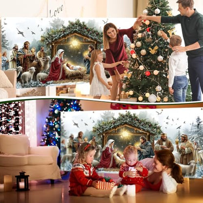 Wesiti 16 x 7 ft Christmas Nativity Garage Door Cover - Outdoor Holiday Decor