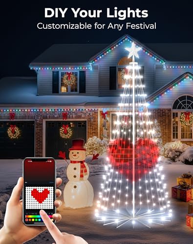 8FT RGB Outdoor Christmas Cone Tree Lights with DIY Text & Patterns