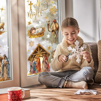 CCINEE Gold 6 Sheets Christmas Nativity Window Clings Religious Decorations