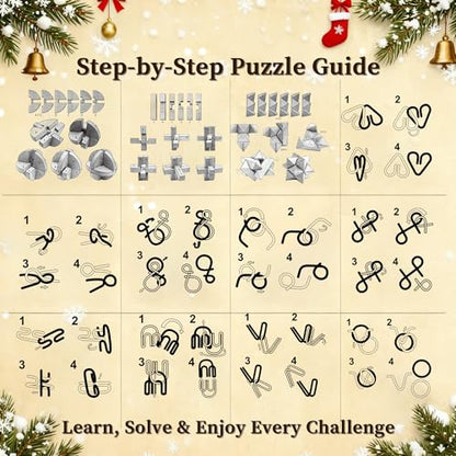 Puzzle Advent Calendar 2026 - Wooden & Metal Brain Teasers for Christmas Gift