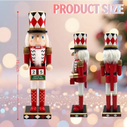 Red Wooden Nutcracker Advent Calendar - 15 Inch Christmas Tabletop Decoration