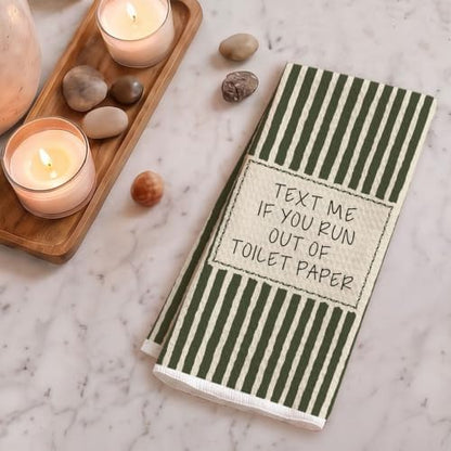 Bathroom - 09 Olive Green Striped Hand Towels - Waffle Textured Decorative Set