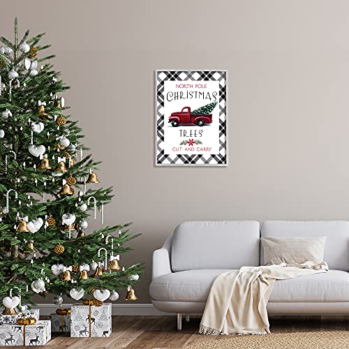 North Pole Christmas Trees Red Truck Framed Giclée Wall Art - Grey, 30x24 Inches
