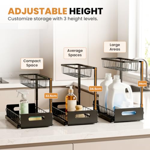 Under Sink Organizer 2 Pack - Adjustable Kitchen Cabinet Storage