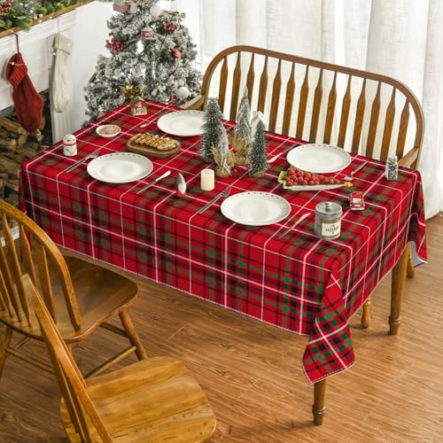 Christmas Tablecloth 60x120 Inch Rectangular Buffalo Plaid Red & Green