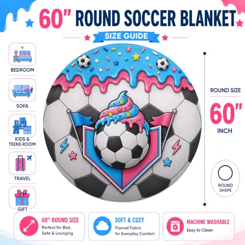 Soccer Ice Cream Drip Round Blanket 60 Inch Kids Teens Fans Gift