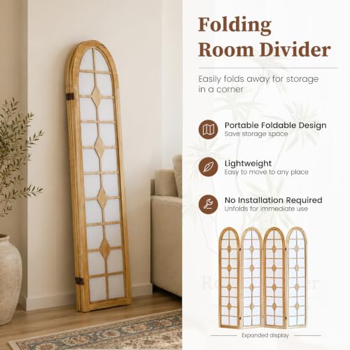 4 Panel Room Divider, Folding Shoji Screen - Natural (Variation: Natural / 4 Panel)