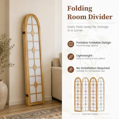 4 Panel Room Divider, Folding Shoji Screen - Natural (Variation: Natural / 4 Panel)