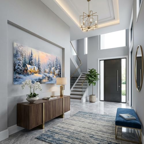 40-Inch White Retro Cabin Wall Art Canvas Print - Winter Forest Scene