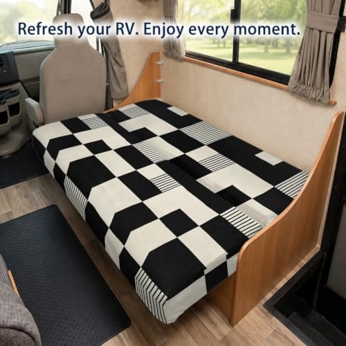 Checkered RV Jackknife Couch Cover Set Black White for Sofa Bed