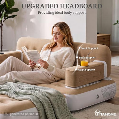 Queen Size Inflatable Air Sofa Bed with Headboard and Pump