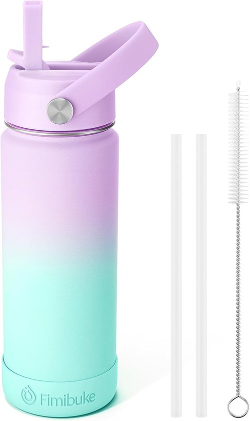 Fimibuke Kids Insulated Water Bottle - 18oz BPA-Free Stainless Steel Tumbler with Straw | Leak-Proof Cotton Candy Design