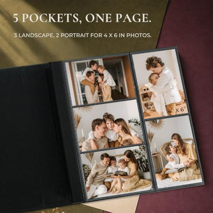 Large Green Photo Album 4x6 Faux Leather Holds 600 Pictures - Variation of 600 Pockets