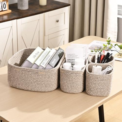 Natural Cotton Rope Storage Baskets Set of 4 Small Home Organization Bin