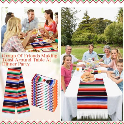 Colorful Mexican Table Runner with Chair Sashes - Fiesta Decor 54 pcs