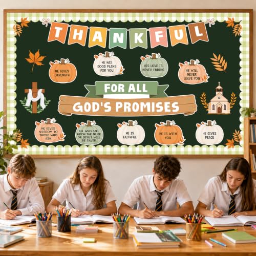 Religious Fall Bulletin Board Set for Classroom Thanksgiving Decor - Christian Autumn