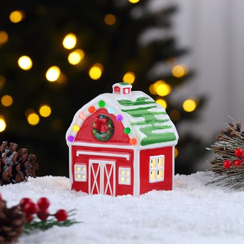 Mr. Christmas 5 Inch Ceramic Village Barn LED Holiday Decoration - Variation Barn